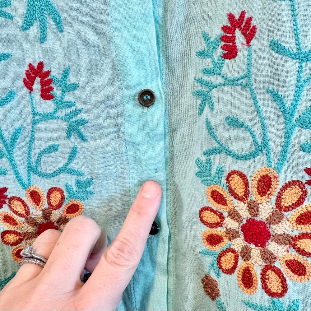Boho Embroidered Patchwork Button Front Tunic Shi… - image 5